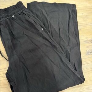 Wide Leg Elastic-Waist Black Women's Pants